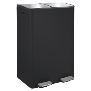 Spirella Kosmetikeimer Aliya, 2x30L, Schwarz Matt, mit zwei Fächern und Pedalöffnung.