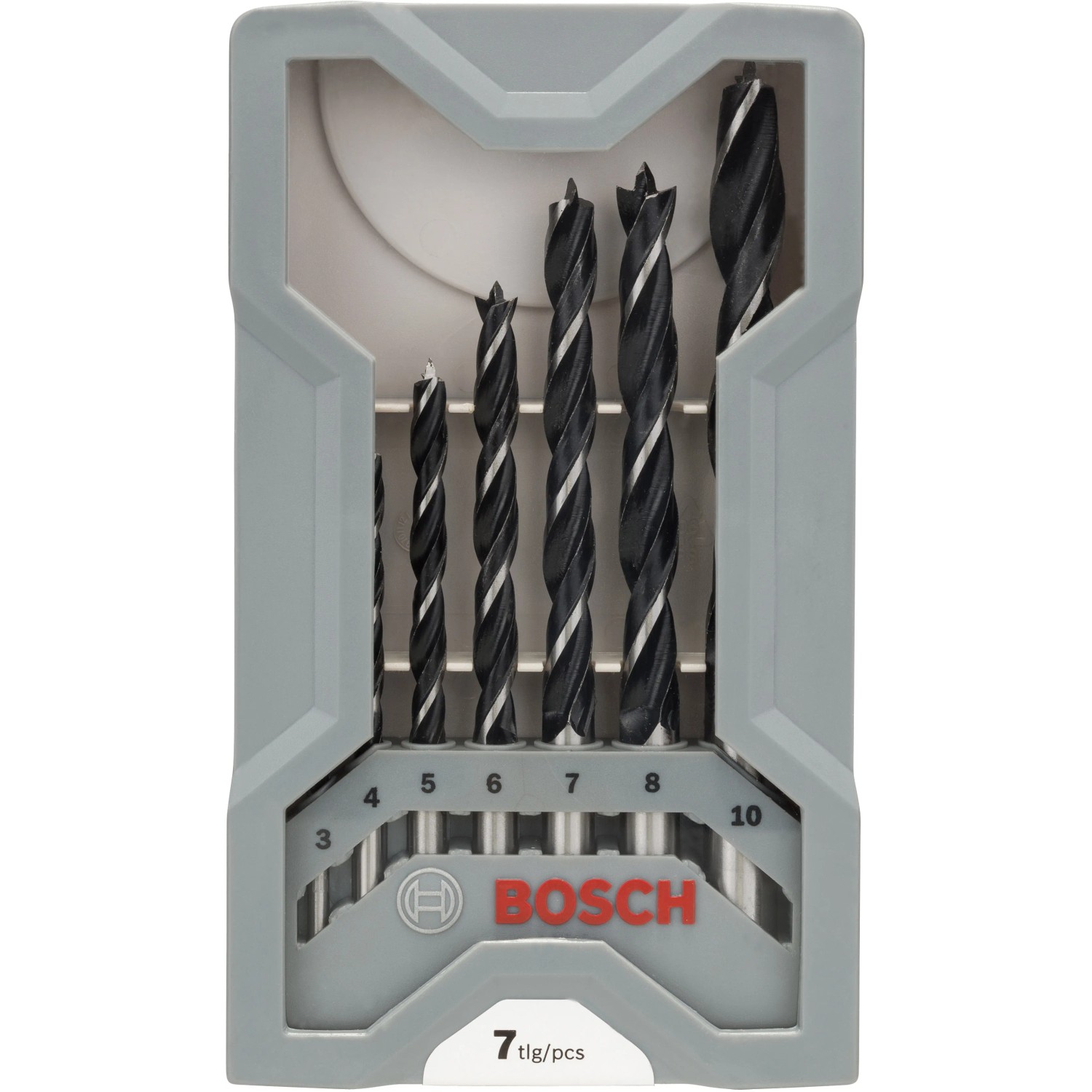 Bosch Holzbohrer Set Pro, 7-teilig im grauen Setkasten. Holzbohrersatz mit verschiedenen Größen.