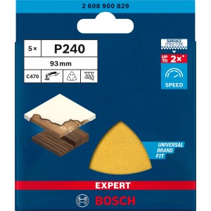 Bosch Expert Schleifblätter C470, 93x93mm, K240, 5 Stück, für Deltaschleifer.