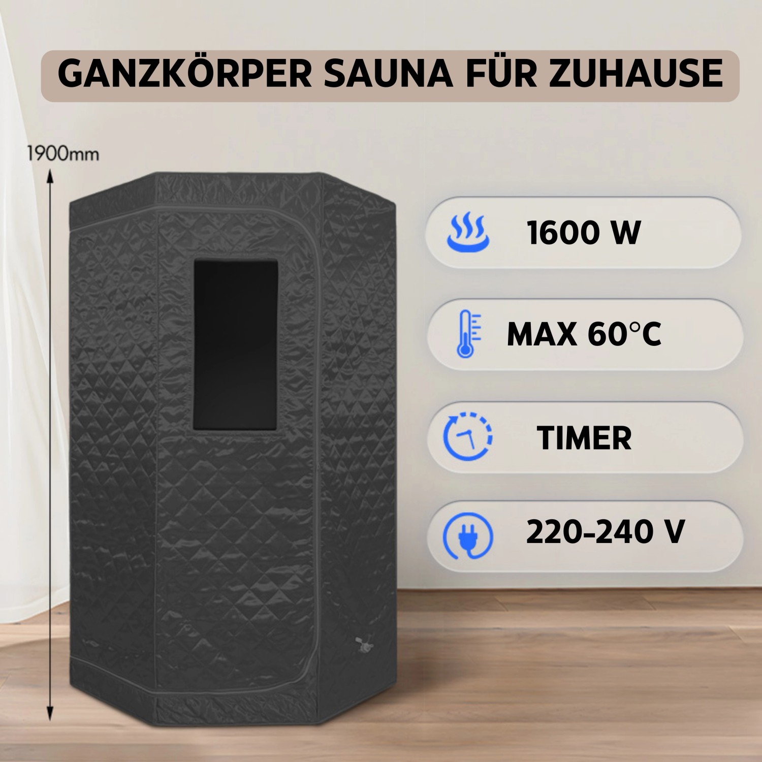 Sanotechnik Dampfsauna Tragbar 90 cm x 90 x 190 cm Schwarz_7