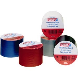 Tesa Universalband, 5 Rollen in Schwarz, Weiß, Grau, Rot und Blau, 20 m x 50 mm.