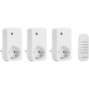 Smartwares Funksteckdosen-Set mit Fernbedienung, 3 Stück, weiß. Hausfunksteuerung für Geräte bis 1000W.