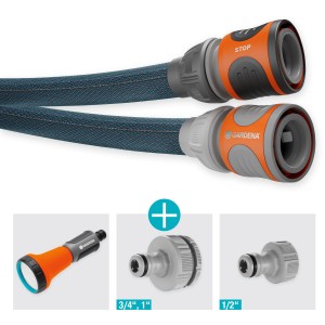 Gardena Liano™ Xtreme 10m Gartenschlauch-Set mit Brause und Hahnverbindern.