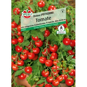 Sperli Tomaten "Donna" F1-Hybride als Ampelpflanze mit vielen roten Cherry-Tomaten.