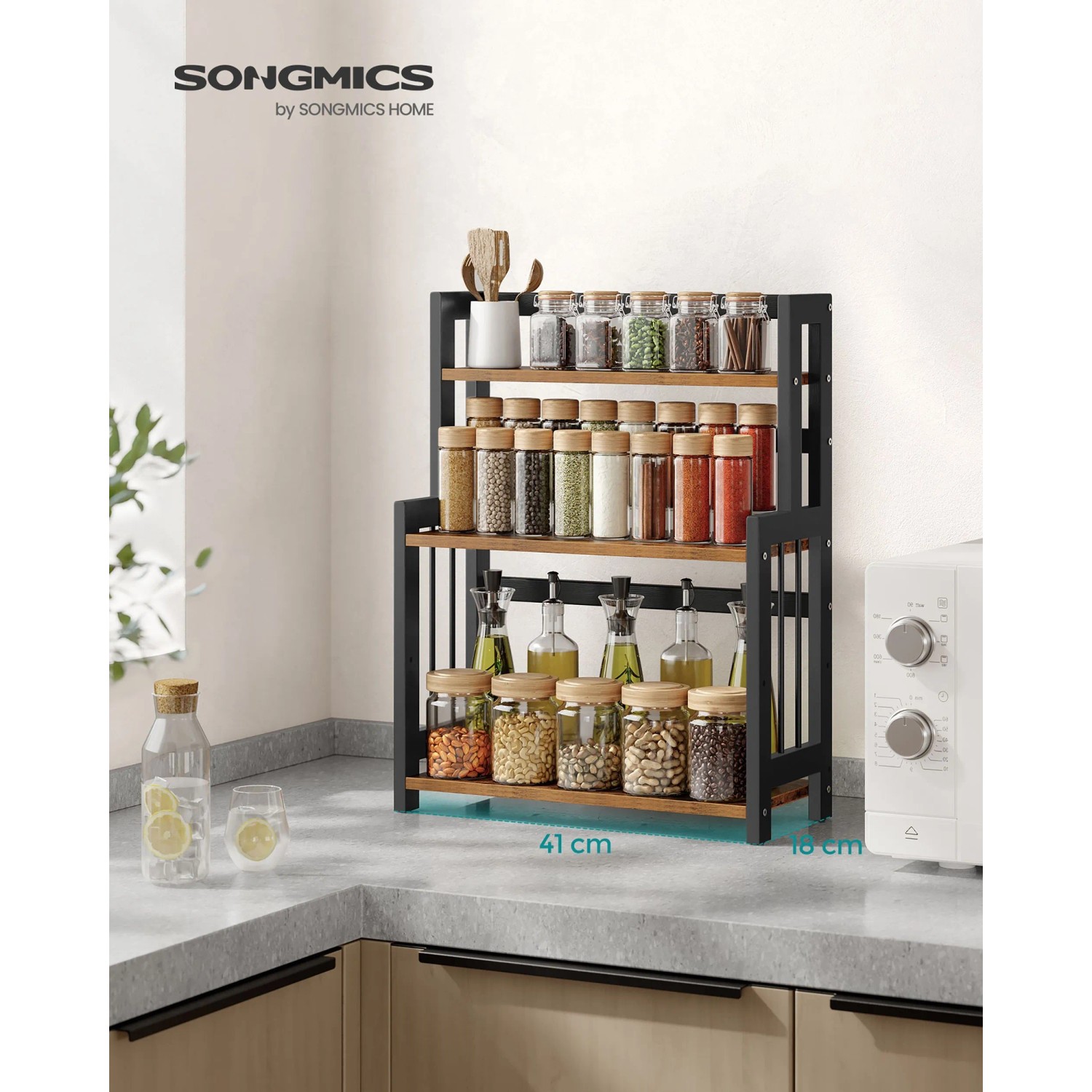 Songmics Gewrzregal Bambou mit 3 Ebenen Braun-Schwarz kaufen bei OBI