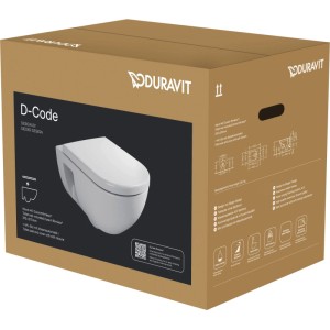 Verpackung des Duravit WC-Set D-Code, wandhängend, weiß hochglanz, mit WC und Deckel.