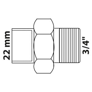 Schemazeichnung: Kirchhoff Verschraubung, 22 mm x 3/4 Zoll, konisch dichtend, Muffe, blank