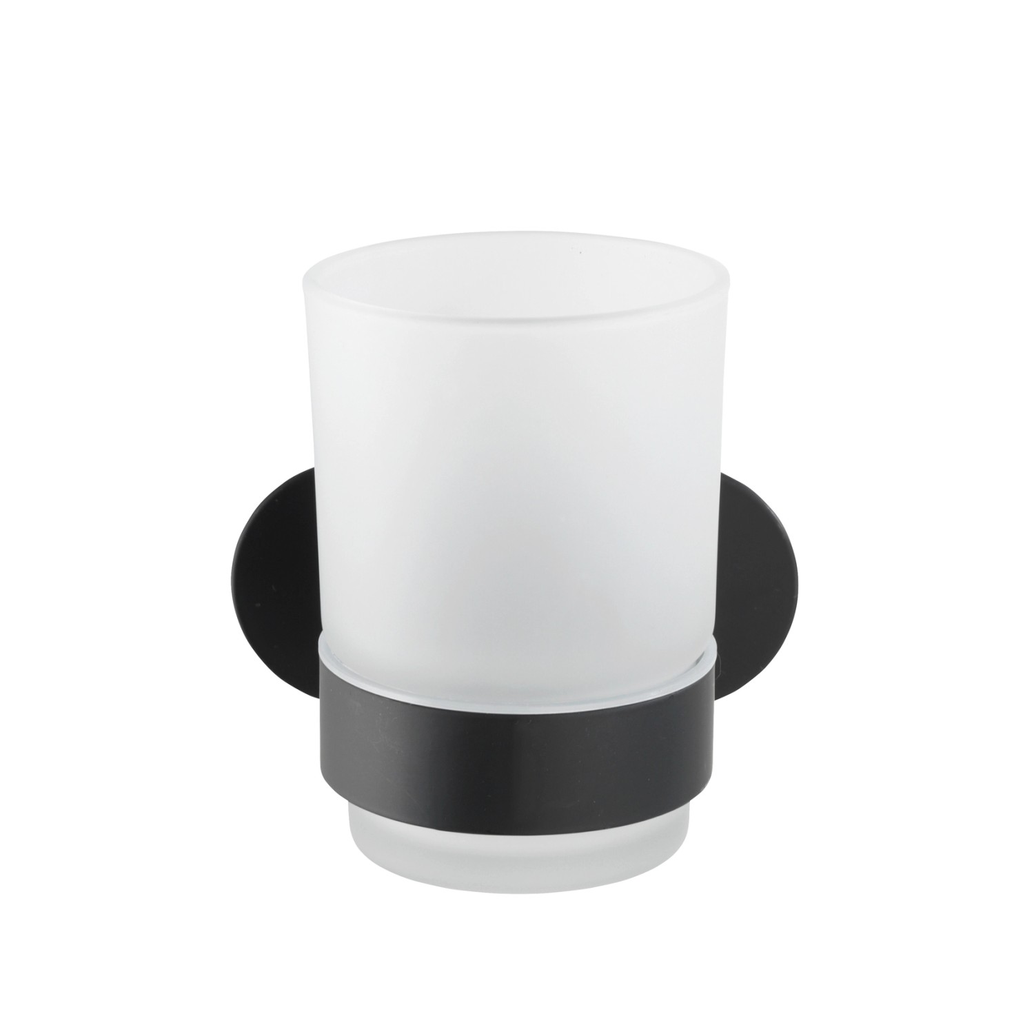 Wenko Zahnputzbecherhalter Uno Orea Black: Wandhalterung aus Edelstahl mit satiniertem Glasbecher.