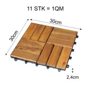BigDean 33er Pack Holzfliesen für Balkon 30x30 cm 3 Quadratmeter aus Akazien Holz Bodenbelag Holzboden Klicksystem Balkonfliesen Klickfliesen