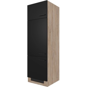 Flex-Well Geräteumbauschrank Capri, 60 cm, Schwarz/Eiche, Vorratsschrank mit 3 Türen und Lüftungsgitter.