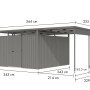 Karibu Metallgerätehaus Amato 3,5 m mit Anbaudach in Graualuminium, Maße: 220x342x342 cm.