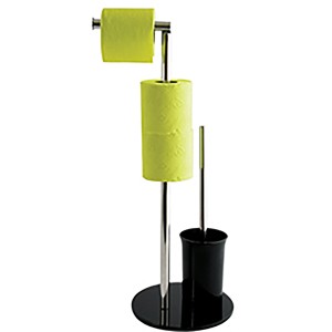 MSV WC-Garnitur Bergamo, schwarz, mit Toilettenpapierhalter und Bürste.