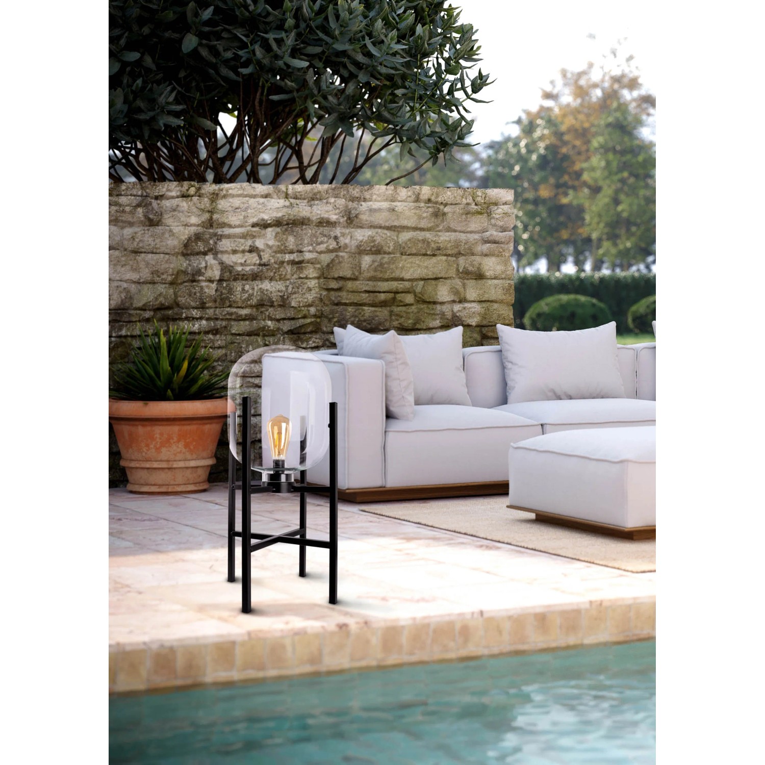 Schwarze Näve LED Akku-Sockelleuchte Lora, Ø 26 cm, 58 cm hoch, für stimmungsvolle Außenbeleuchtung.