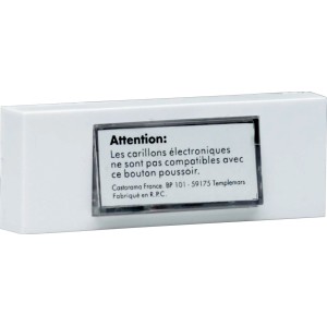 Weißer Klingeltaster mit Namensschild für verdrahtete Türklingel, Kunststoff.