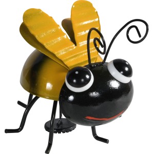 Dekorative Biene aus Metall, gelb-schwarz, 7,5x7x6cm, als Gartendeko oder Magnet für Notizen.