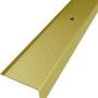 Goldenes Arcansas Treppenkantenprofil aus Aluminium, L-Form, geriffelte Oberfläche.