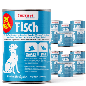 Supravit Hundenassfutter Fisch & Lachs, 6er Pack Dosen. Premium Nassfutter für Hunde, hergestellt in Deutschland.