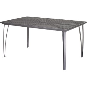 Rechteckiger, grauer Gartentisch Sacramento (153x96 cm) aus Stahl, ideal für Garten und Terrasse.