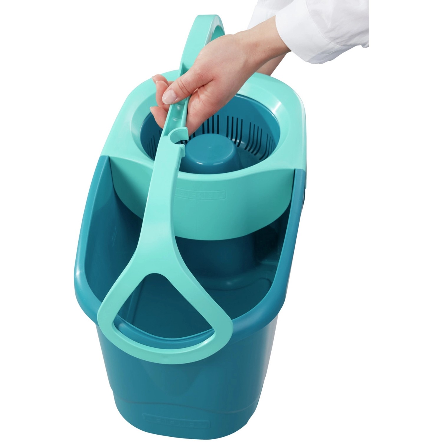 Leifheit Clean Twist Disc Mop Ergo Set mit Eimer und Wischmop in Türkis.
