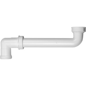 Weißer Raumspar-Ablaufbogen für Waschtische, 38,9 mm (G 1 1/4), aus Kunststoff.