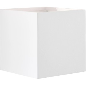 Weiße, würfelförmige LED-Außenwandleuchte Isak von Brilliant für die Deckenmontage im Außenbereich.