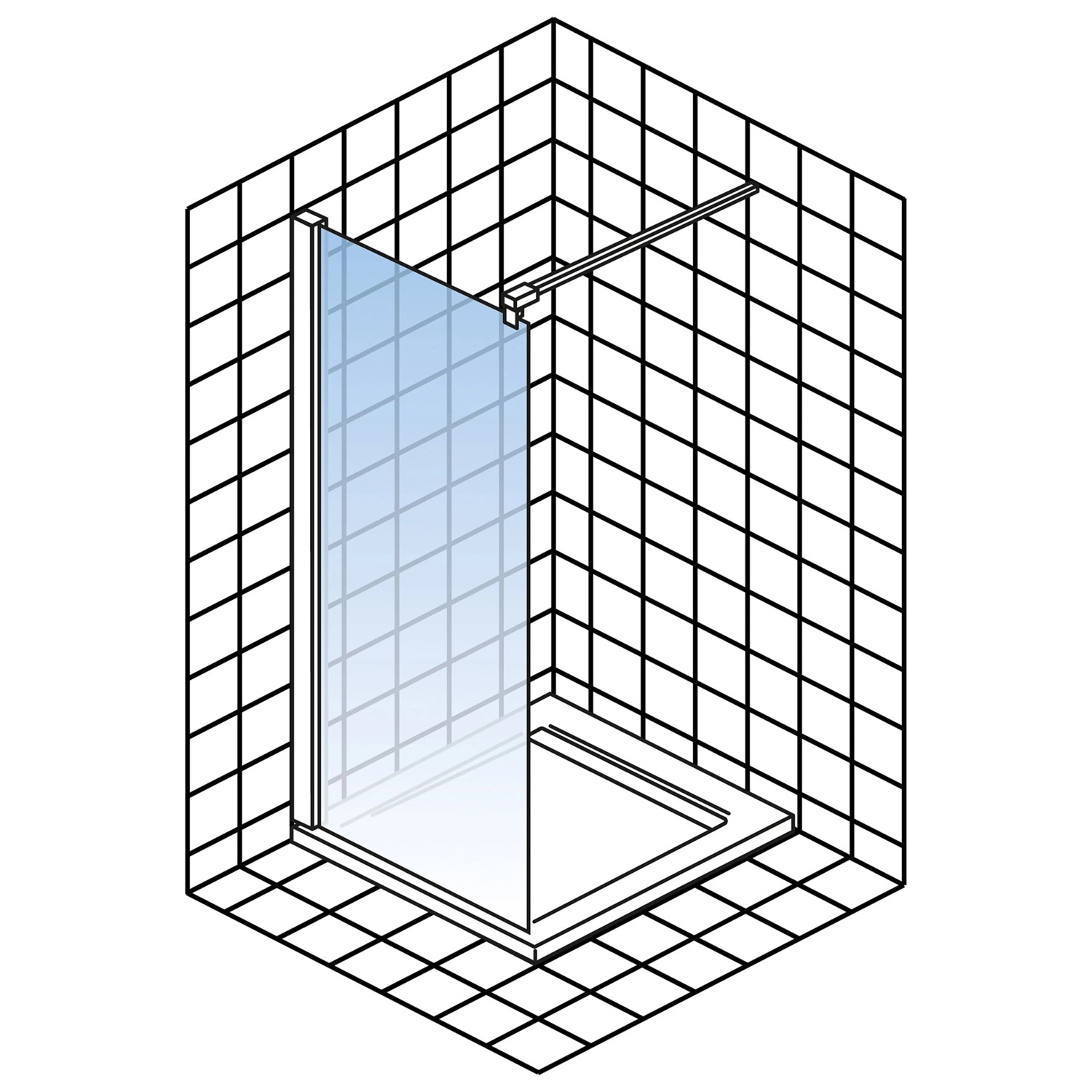 Schulte Alexa Style 2.0 Walk-In Duschwand mit schwarzem Rahmen und klarem Glas.