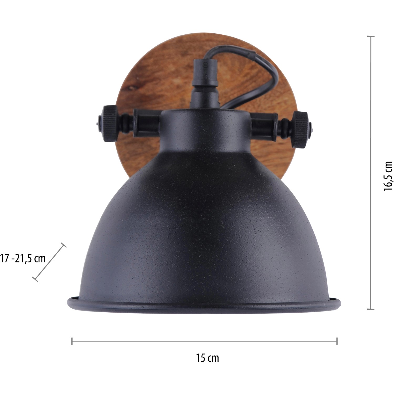 Schwarze Just Light Wand- und Deckenleuchte Samia mit Holzapplikation, 1-flammig.