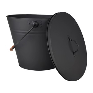 Schwarzer, matter Firefix Mehrzweckeimer (12,5 Liter) mit Deckel für Kamin- und Ofenzubehör.