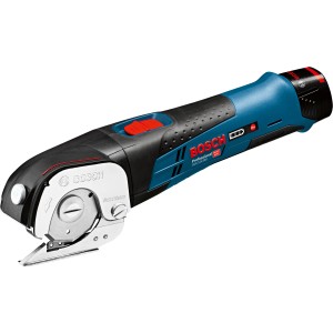Bosch Professional Akku-Universalschere GUS 12 V-30 Solo, blau-schwarz, mit Schneidkopf.
