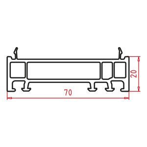 Querschnitt des weißen KM Meeth Verbreiterungsprofils für Fenster, Maße 20x70mm.