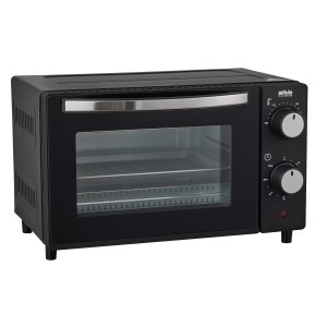 Schwarzer Silva Homeline Mini-Backofen MB 1000 mit Glastür und Drehknöpfen.