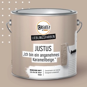Farbeimer CREATE! by OBI Justus Karamellbeige, matte Wandfarbe für Innenräume.