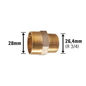 Löt-Übergangsnippel aus Rotguss, 28 mm x 26,4 mm (R 3/4) für Kupferrohre.