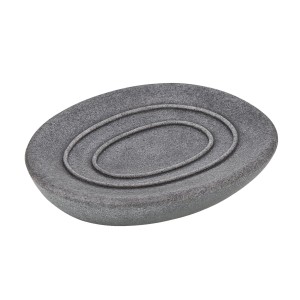 Graue Wenko Seifenablage Pebble Stone aus Polyresin in Kieselstein-Optik.