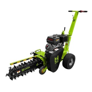 Zipper Grabenfräse ZI-GRF1000 grün-schwarz. Baumaschine mit Benzinmotor und Fräskette für Gräben.