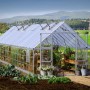 Silbernes Palram Canopia Balance Gewächshaus (257x304x964cm) mit Pflanzen und Garten.