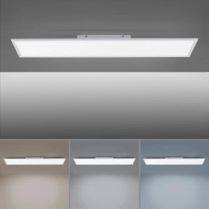 Dimmbare LED-Deckenleuchte, 100x25 cm, weißes Panel mit verschiedenen Lichtfarben.