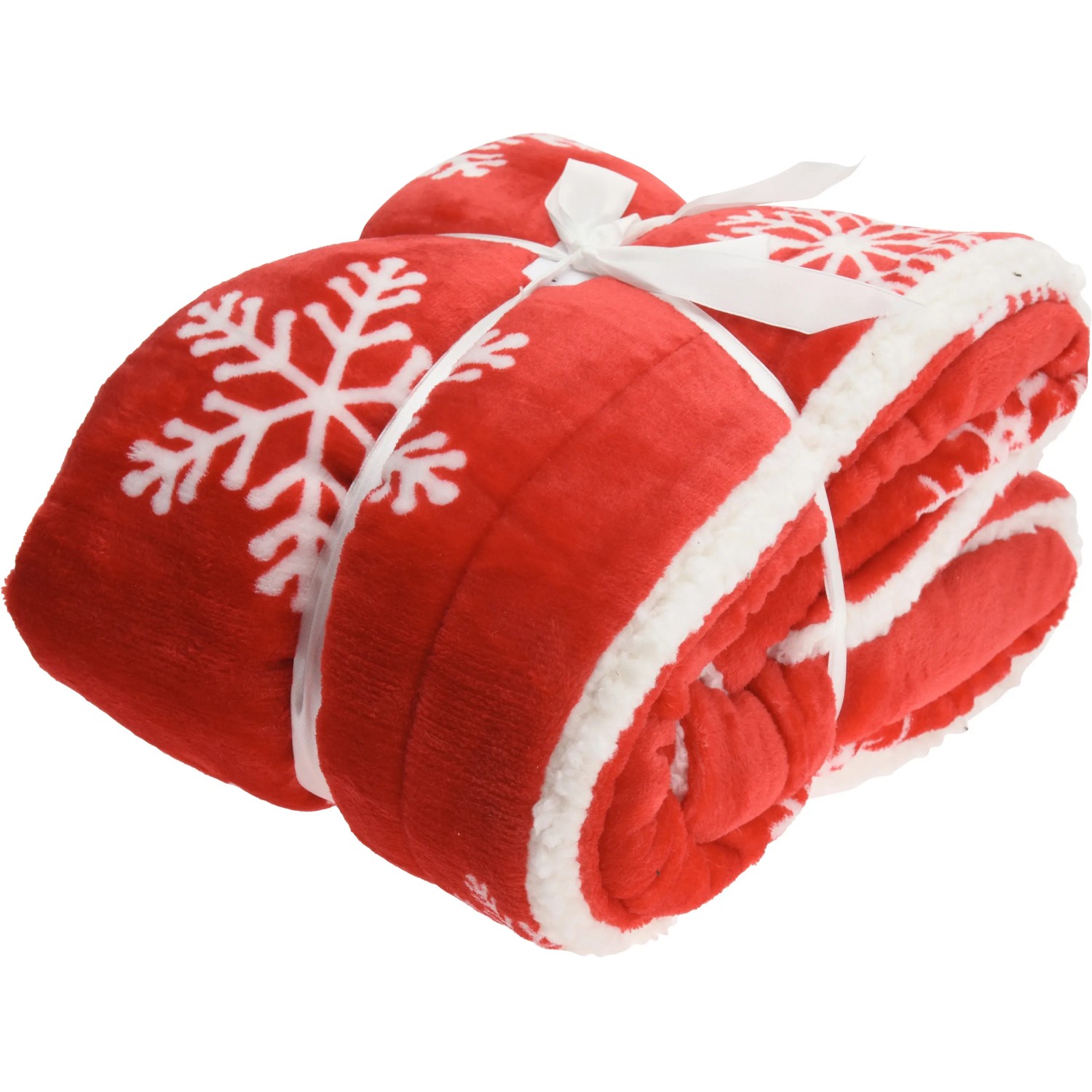 Fleecedecke Rot mit Schneeflocken 130 cm x 150 cm Sherpa-Plüsch-Rückseite kaufen bei OBI