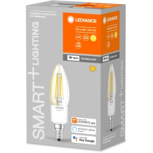 Ledvance Smart+ Filament LED-Lampe in Kerzenform, E14, 4W, warmweiß, dimmbar, steuerbar per App.