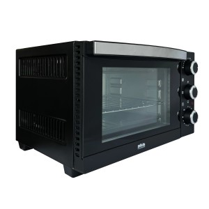 Schwarzer Silva Homeline Mini-Backofen MB 1600 mit Glasfront und Drehreglern.