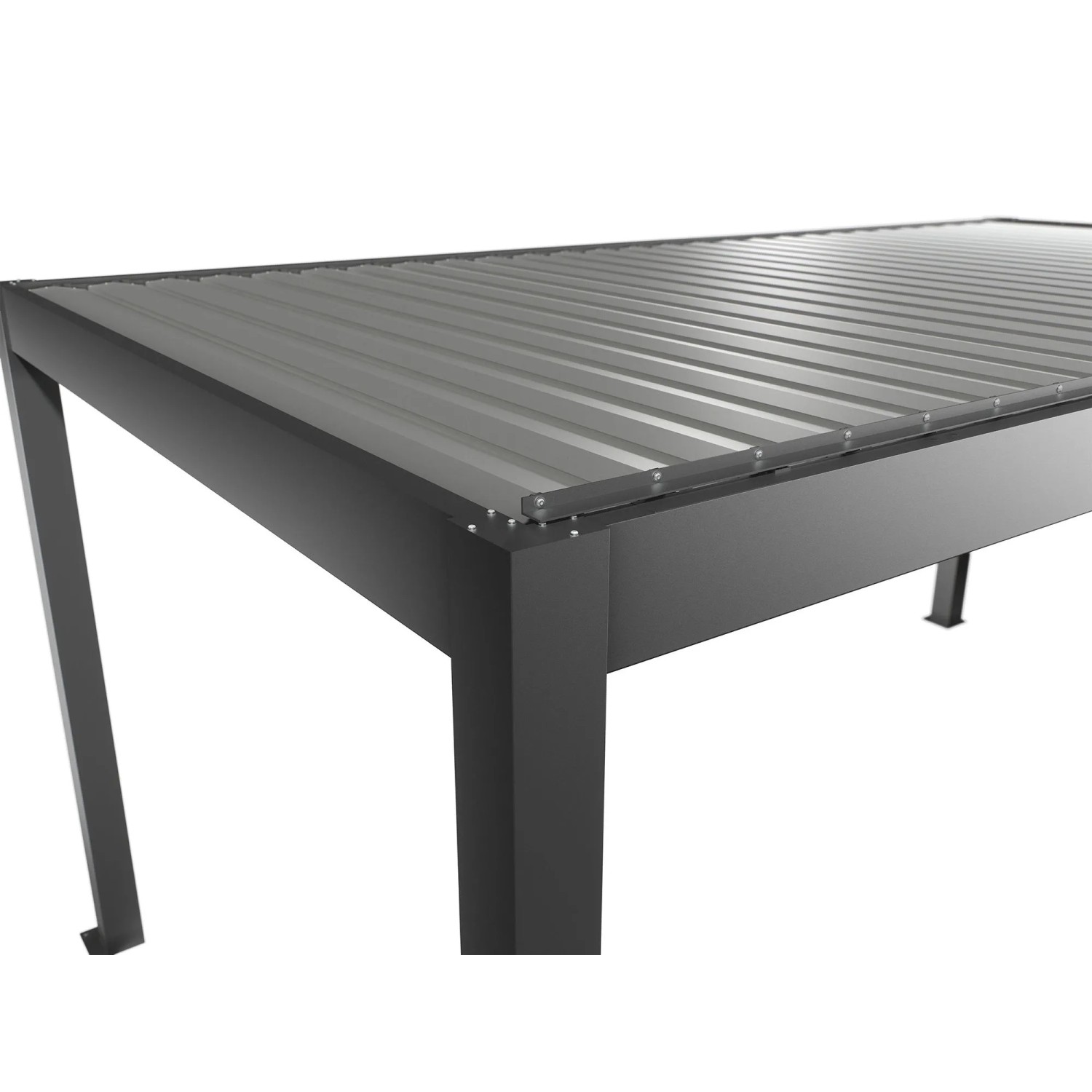 Biohort Pergola 5,5x3m in Quarz-Silber: Detailansicht der Lamellen und Rahmenkonstruktion.