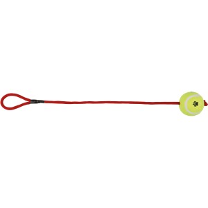 Jollypaw Tennisball am Seil, gelber Ball mit Pfotenabdruck, Apportierspielzeug für Hunde.
