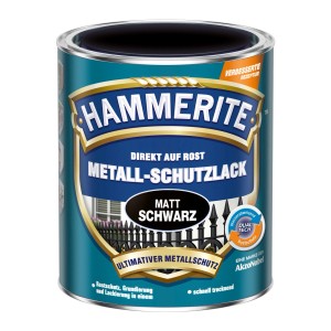 Dose Hammerite Metall-Schutzlack Schwarz matt, Rostschutz, Grundierung und Lack in einem.