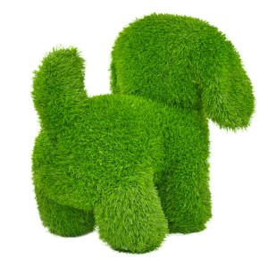 Stehende AniPlants Gartenfigur Hund, 35 cm, grün. Dekorative Gartendeko in Grasoptik.