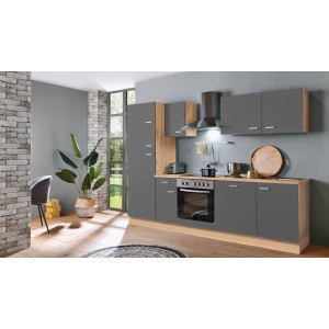 Menke Küchenzeile Artisan Classic 270 cm in Graphit/Artisan Eiche Nachbildung mit E-Geräten.