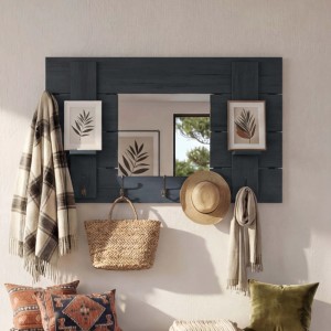 Dunkelgraue MCW Wandgarderobe im Shabby-Look mit Spiegel, Ablagen und Haken.