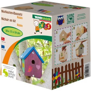 Nistkasten-Bausatz Robin: DIY-Vogelhaus zum Bemalen, inkl. Farben und Pinsel. Ideal für Kinder ab 3 Jahren.