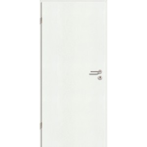 Weiße CPL Zimmertür GL22R, 73,5x198,5 cm, DIN links, mit Esche-Pore Oberfläche und silberfarbener Türklinke.