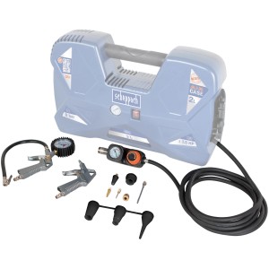 Scheppach Aircase Kompressor mit Zubehör-Set, ölfrei und wartungsarm.