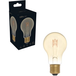 E27 LED-Leuchtmittel A60, 2,5W, warmweiß, mit Filament und Verpackung.